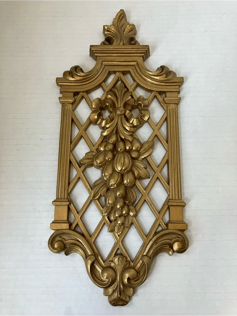 Gold Decorative Wall Plaque - Ornate Fruit & Lattice Design Plastic